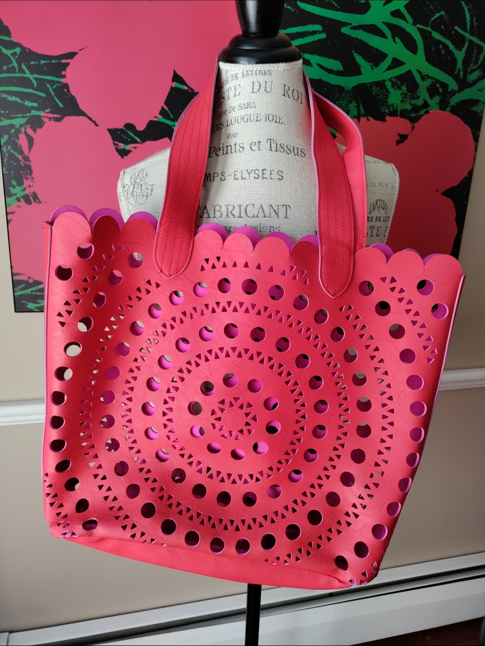 Elizabeth Arden Pink Laser-Cut Vegan Leather Tote Bag